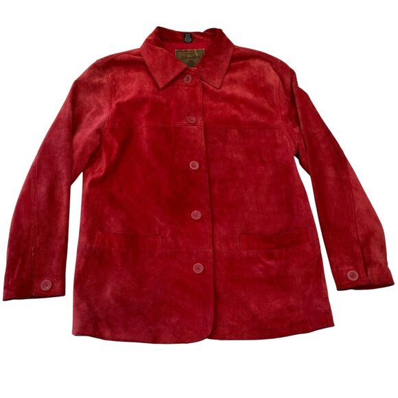 St Johns Bay Jacket Womens Petite Medium Red Suede Leather Shacket Washable - Picture 1 of 15
